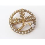 Edwardian gold circular brooch pendant with pearl oak leaves and acorn in pearls within similar