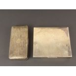 Silver cigarette box of shallow form and a trinket box with striped engine turning.