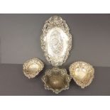 Silver embossed oval dish, 1902 and three others. (4) Condition Report. 3.