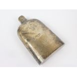 Silver spirits flask of curved section with cup, crested 1859. Condition Report. 7.