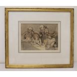 Attributed to Thomas Rowlandson. Figures at the theatre. Pen, ink & wash. 5" x 7".