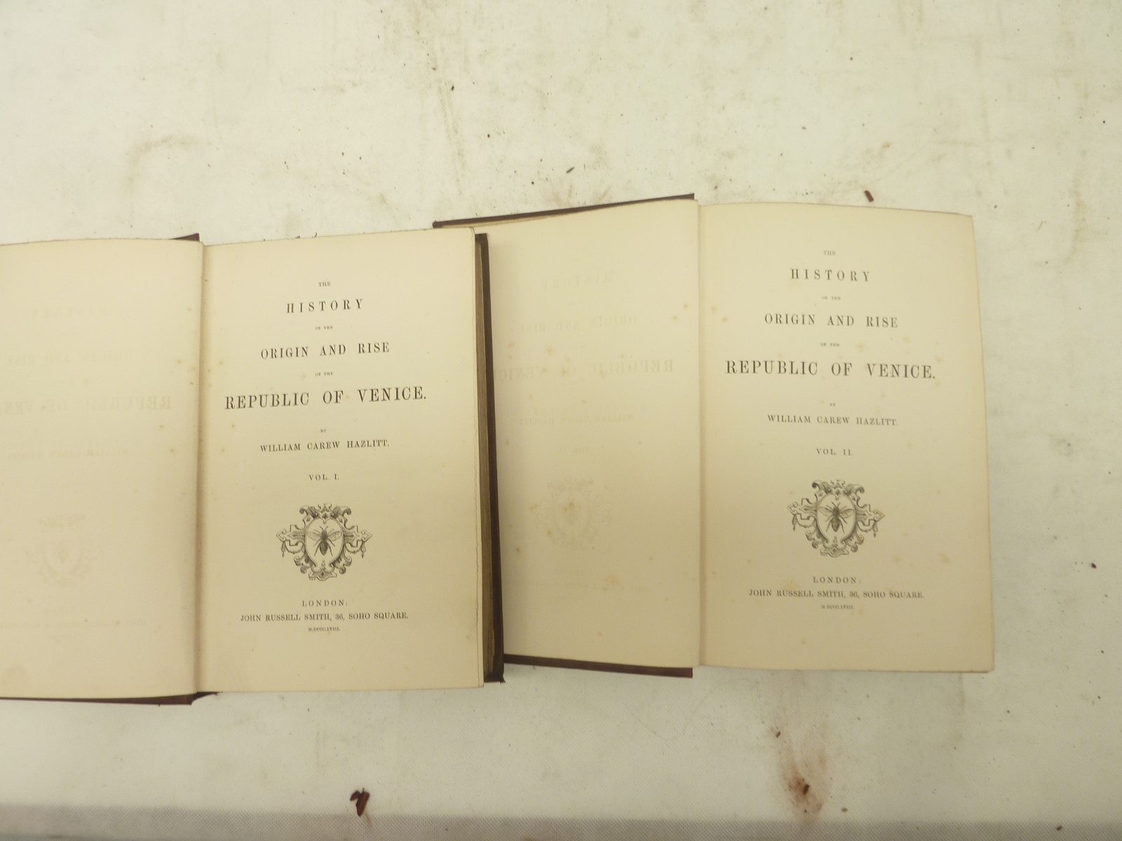 HAZLITT W. C. The History of the Origin & Rise of the Republic of Venice. 2 vols. Orig. - Image 2 of 2