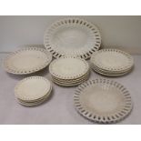 19th century Waechtersback cream ware dessert service with pierced rims and basket weave effect