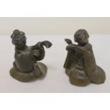 Pair of Meiji period Japanese bronze figures of a geisha and her companion,