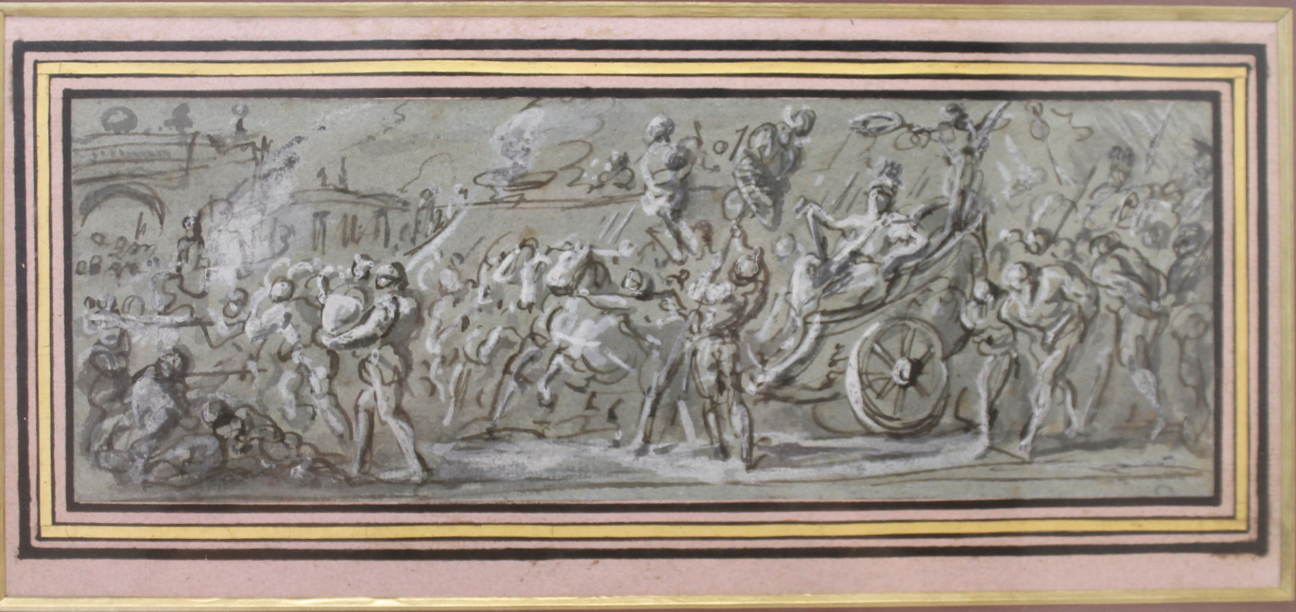 Attributed to Joseph Francis Parrocel. Triumphal March. Pen, ink & wash. - Image 2 of 4