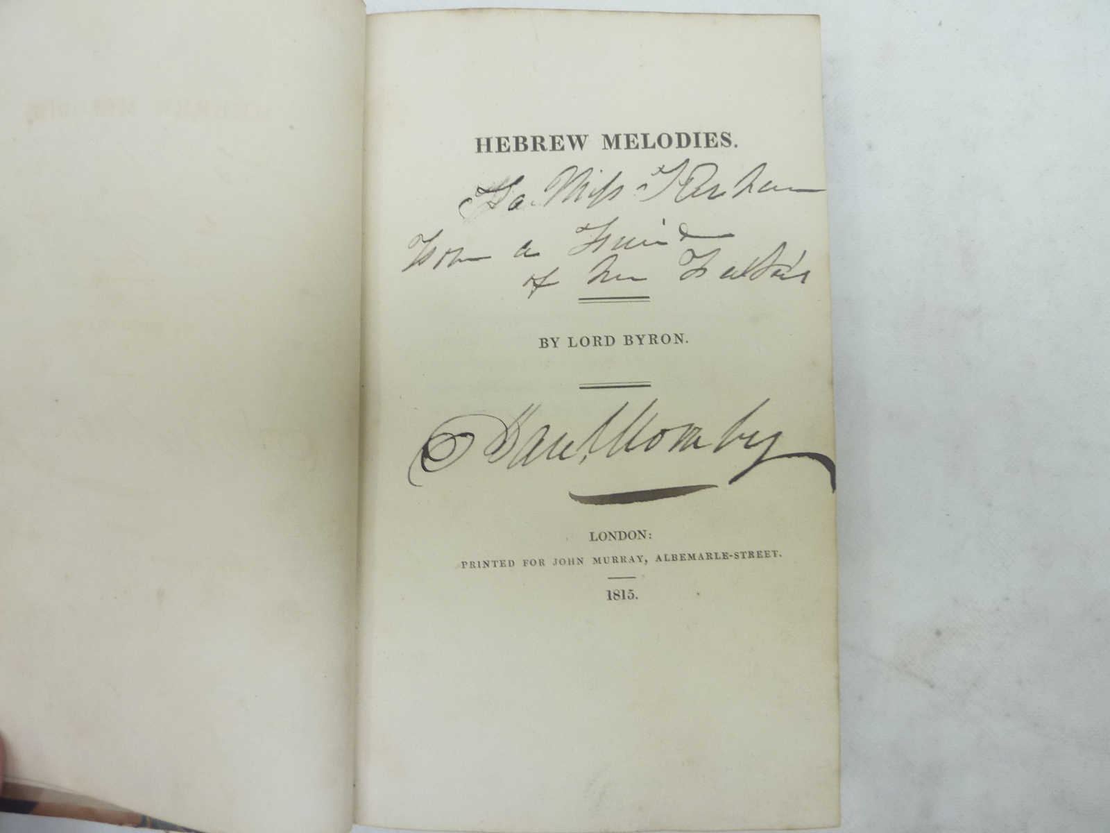 BYRON LORD. Hebrew Melodies, 1815 & other Byron works bound together in one vol. - Image 3 of 4