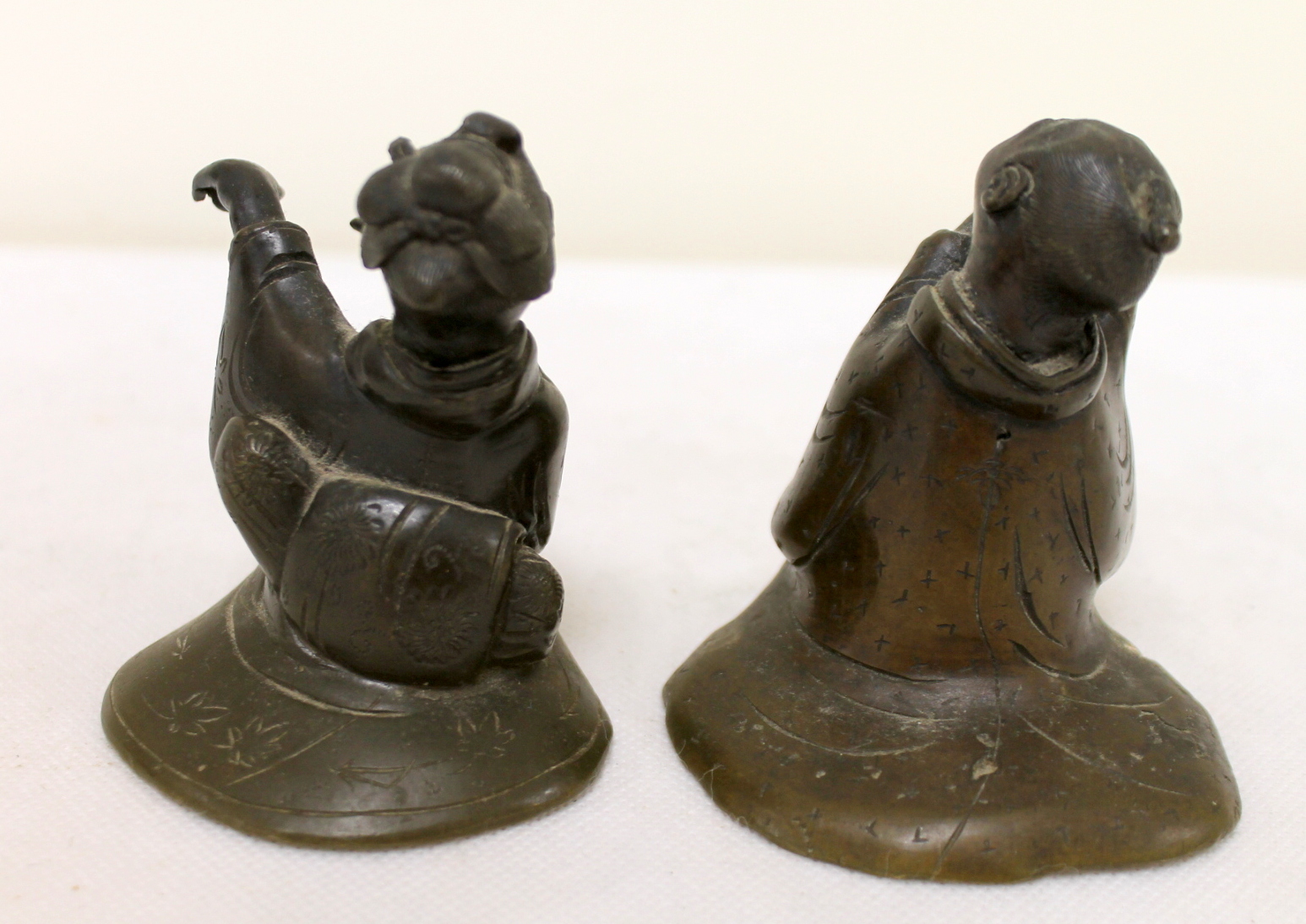 Pair of Meiji period Japanese bronze figures of a geisha and her companion, - Image 2 of 5