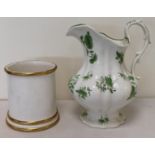 Victorian ewer of lobed baluster form with green floral sprigging,