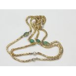 Gold necklace with turquoise and pearls at intervals. Condition Report. 7.7g gross.