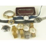 Gent's Omega rolled gold watch, manual and eight others, various, bracelets and other items.