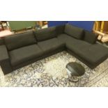 "Fendi" two piece corner settee in black upholstery and chrome trim. No fire label.