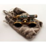Pair of French gilt metal and abalone shell opera glasses in velvet pouch.