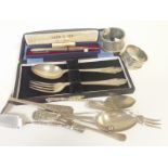 Silver spoon and fork cased, two napkin rings, a Yard-O-Led pencil cased and other items.