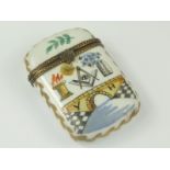 Continental porcelain etui with beaded brass mount, decorated with various Masonic motifs,