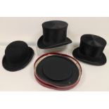 Vintage Christy's of London pop-up gentleman's top hat in black fabric,