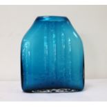 Whitefriars textured shouldered "Bark" vase in kingfisher blue glass, designed by Geoffrey Baxter,