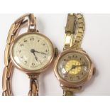 Two lady's 9ct gold watches are on rolled gold bracelets.