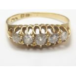 Edwardian five stone diamond ring with graduated brilliants in 18ct gold. Size "O".