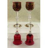 Pair of Bohemian ruby flashed hock glasses,