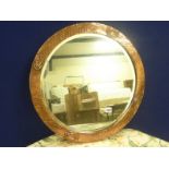 Copper circular wall mirror, 52cm diameter. Condition Report.