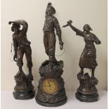 19th century three piece bronzed spelter clock garniture with maritime theme,