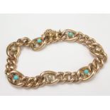 Victorian gold curb bracelet with pearls and turquoise "15c". Condition Report.