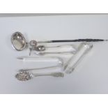 Georgian silver toddy ladle, circa 1800, three sugar tongs, (two Exeter, 1816 and 1858,