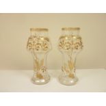 Pair of glass baluster vases with gilt decoration of cowslips.