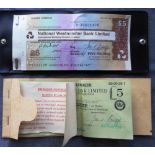 Cheques. Two £5 travellers cheques. 1964. Westminster Bank, signed, un-used.