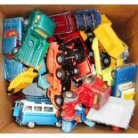 Box containing various die-cast vehicles