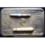 WWI Princess Mary's Christmas tin. With silver tipped bullet pencil.