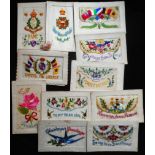 Postcards. Small collection of WWI silk embroidered postcards including The Border Rgt. and R.A.M.C.