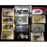 Motoring. Twelve various die-cast motorbikes. Mostly boxed.