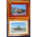 Two framed prints. Pollock lorries. 'Due South'. Sunday morning, Eshott Bank, Northumberland.