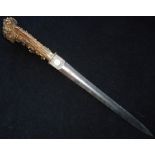 Interesting horn handled double edged dagger. Appears to be a cut down sword, to 27.5cm.