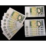 Banknotes. United Kingdom. One Pound. Page B340. A37N, B20N, B28N, B74N, B76N 804517-8 consecutive.