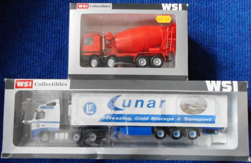 WSI. (2) Articulated lorry. 9435 Volvo - Lunar. 9943 Mercedes cement wagon - Stetter. Both boxed.