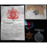 Medals. WW II. 1939-45 Star and War Medal; to 114027 Pte. A. Pennington. Possibly K.I.A. In box.