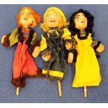 Three hand puppets with cloth heads (3)