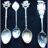 Silver teaspoon with finial to Assam-Bengal Railway Battalion. Three other spoons.