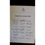 CRICKET, signed England teamsheet for 1994/5 Tour to Australia, all 20 signatures inc. Atherton,
