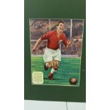 FOOTBALL, signed colour magazine photo by Len Shackleton, in action for England V Germany 1954,