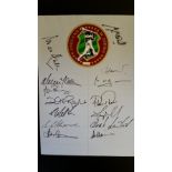 CRICKET, signed card by West Indies team to UK, 14 signatures inc. Hall, Bishop, Walsh etc., EX