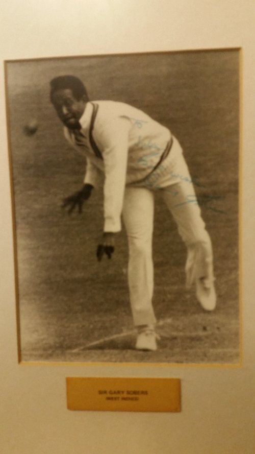 CRICKET, signed photo by Gary Sobers, 6 x 8.5, full-length bowling, personally obtained by Brian