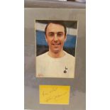 FOOTBALL, signed blank yellow card by Jimmy Greaves, overmounted with photo, 8 x 11 overall, VG