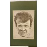 FOOTBALL, signed magazine print by Billy Bremner, from a sketch by Rex Benlow, overmounted, 13.5 x