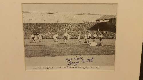 FOOTBALL, signed magazine photo by George Mutch, showing him scoring winning goal in 1938 FA Cup