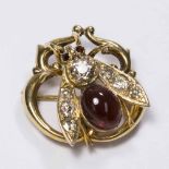 Russian 14K Yellow Gold, Diamond, & Garnet Bug Pin