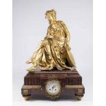 Rouge Marble Clock with Signed Bronze Figure