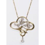 Art Nouveau 14K Yellow Gold & Diamond Pendant